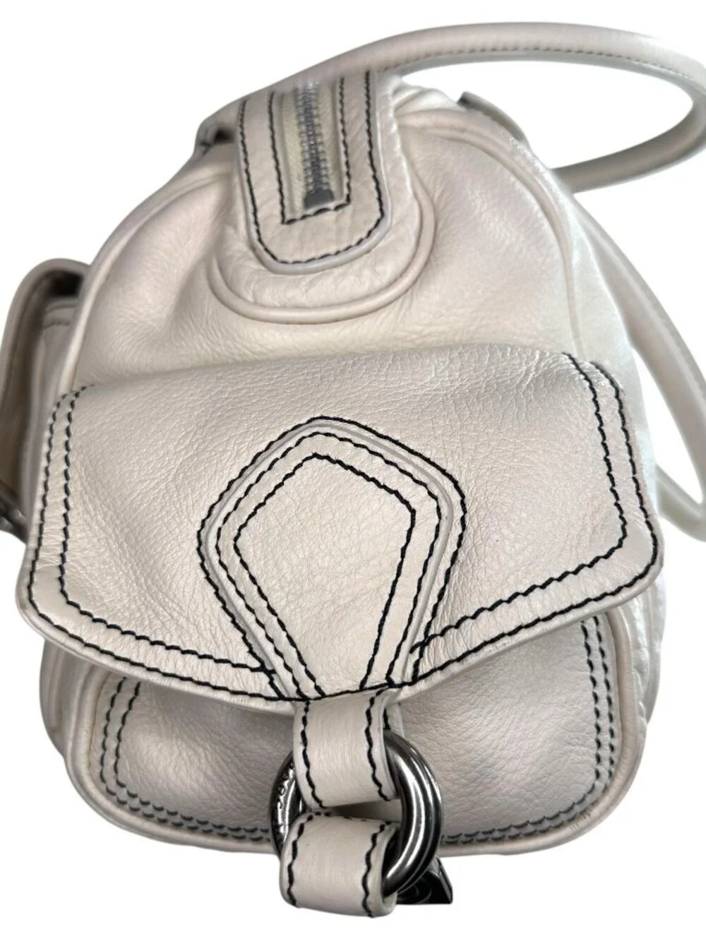 Vintage Marc Jacobs White/Ivory Leather Multi-Pocket Y2K Satchel HandBag Auth